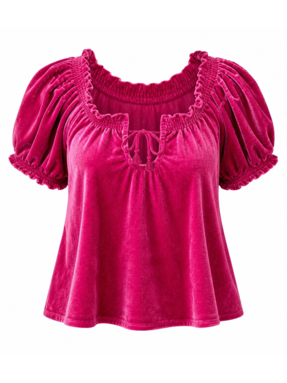 Free People Terese Velvet Velour Top Hot Pink Sz XS Tie Front Ruffle Boho Chic